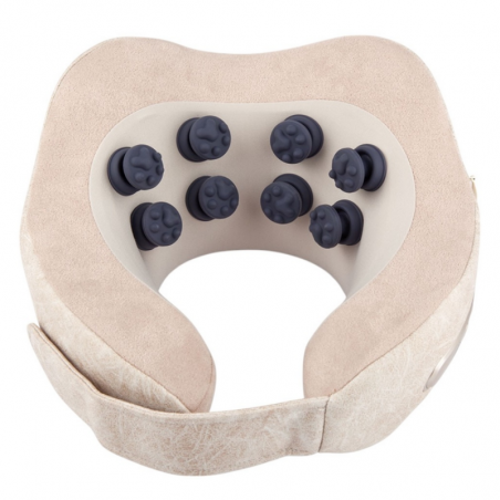 Aparat masaj pentru gat Medivon Calm, Masaj 3D, 38-42°C, 2 moduri, Spuma memory, Husa lavabila, Memento-uri vocale, Bej