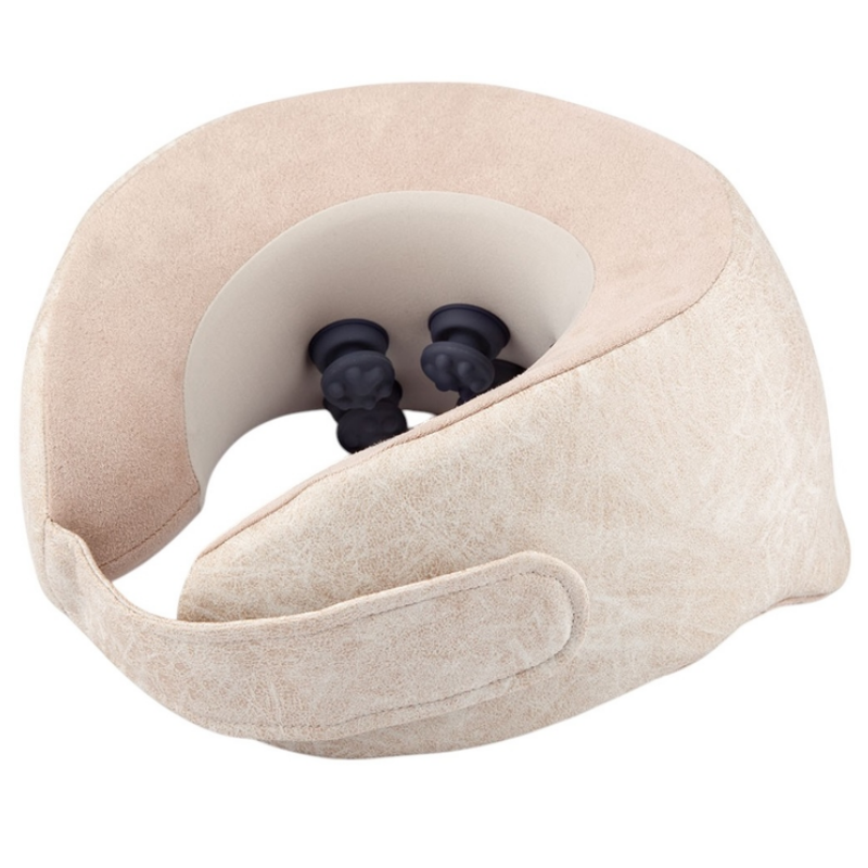 Aparat masaj pentru gat Medivon Calm, Masaj 3D, 38-42°C, 2 moduri, Spuma memory, Husa lavabila, Memento-uri vocale, Bej