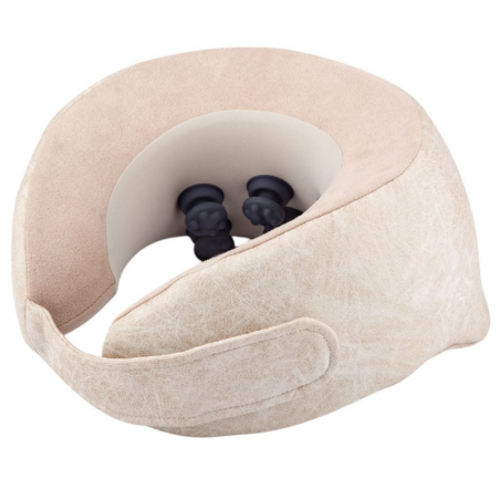 Aparat masaj pentru gat Medivon Calm, Masaj 3D, 38-42°C, 2 moduri, Spuma memory, Husa lavabila, Memento-uri vocale, Bej