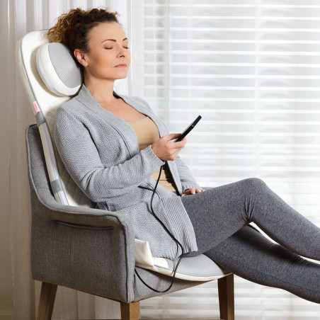 Aparat de masaj tip husa scaun Medivon Luna, 48W, Shiatsu, Masaj cu vibratii, 5 moduri, Temporizator, Incalzire cu infrarosu, Telecomanda, Alb/Gri