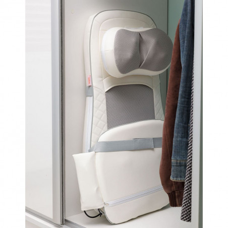 Aparat de masaj tip husa scaun Medivon Luna, 48W, Shiatsu, Masaj cu vibratii, 5 moduri, Temporizator, Incalzire cu infrarosu, Telecomanda, Alb/Gri
