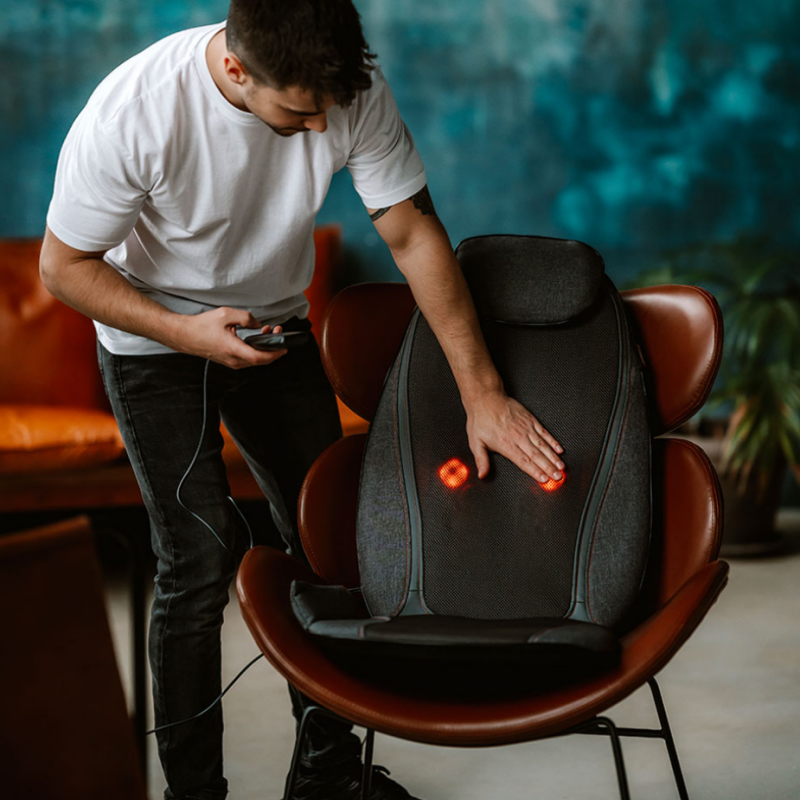 Aparat de masaj tip husa pentru scaun Medivon Cosy Shiatsu, 18W, Shiatsu, Vibromasaj, 5 moduri, 3 vibratii, Incalzire, Timer, Telecomandă, Gri