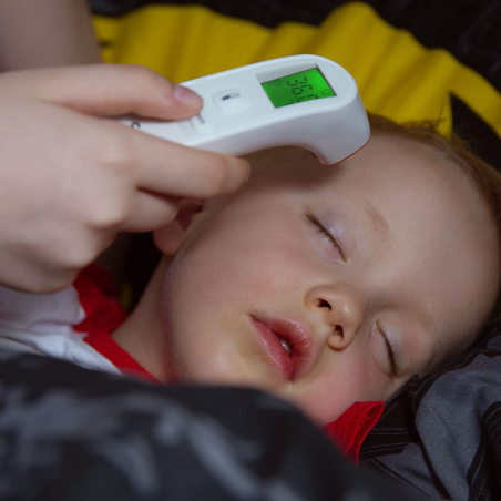 Termometru digital de frunte Medivon Timi Smart Verona, Infrarosu, Pentru copii, Masurare pentru 1 sec., Memorie, Indicatie color, LCD, Sunet, Laser, Alb