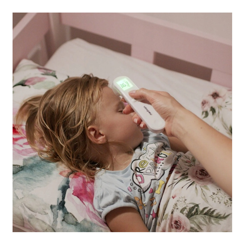 Termometru digital de frunte Medivon Timi Smart Verona, Infrarosu, Pentru copii, Masurare pentru 1 sec., Memorie, Indicatie color, LCD, Sunet, Laser, Alb