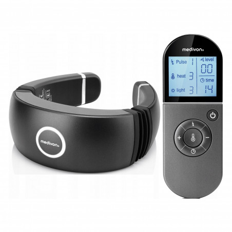 Medivon Smart EMS Neck Massager, stimulare electromusculară, reglabil 3D, 4 moduri, telecomandă, încălzire, cronometru, negru