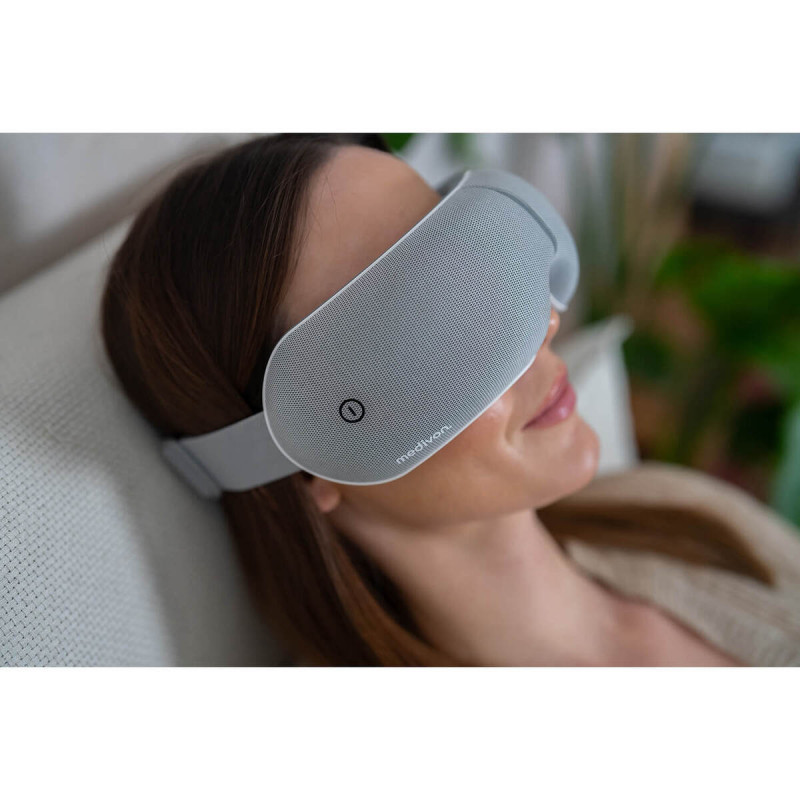Masaj pentru ochi Medivon Horizon VISION, Compresie caldă, Vibrații, Ameliorează oboseala și tensiunea, Bluetooth, Sunete relaxante, Gri
