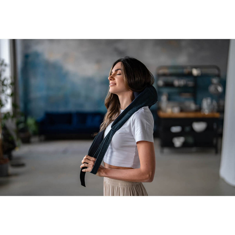 Aparat masj pentru gat Medivon Hyperion, Shiatsu, 2 viteze, Incalzire cu infrarosu, Ajută circulatia si regenerarea sangelui, Albastru inchis