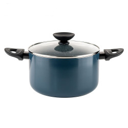 Cratiță adâncă Luigi Ferrero Prima FR-2245D, 22x13 cm, 4.5 l, Acoperire antiaderentă cu efect de marmură, Inducție, Capac din sticlă cu deschidere, Albastru închis