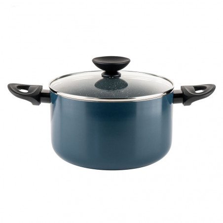 Cratiță adâncă Luigi Ferrero Prima FR-2245D, 22x13 cm, 4.5 l, Acoperire antiaderentă cu efect de marmură, Inducție, Capac din sticlă cu deschidere, Albastru închis