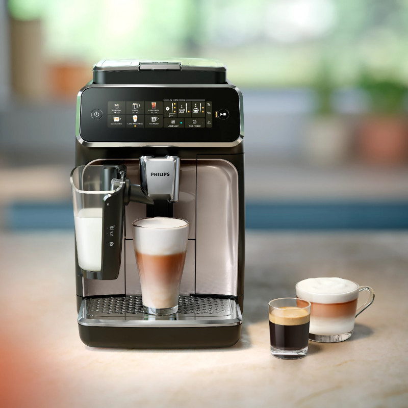 Espressor automat Philips EP3341/50 3300 LatteGo, 1500W, 15 bar, 1,8 litri, 6 bauturi, Rasnita ceramica 12 trepte, AquaClean, SilentBrew, AromaExtract, Negru