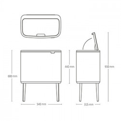 Coș Brabantia Bo Touch 651118, 3x11 l, Deschidere lină și silențioasă, Deschidere mare, Gri închis