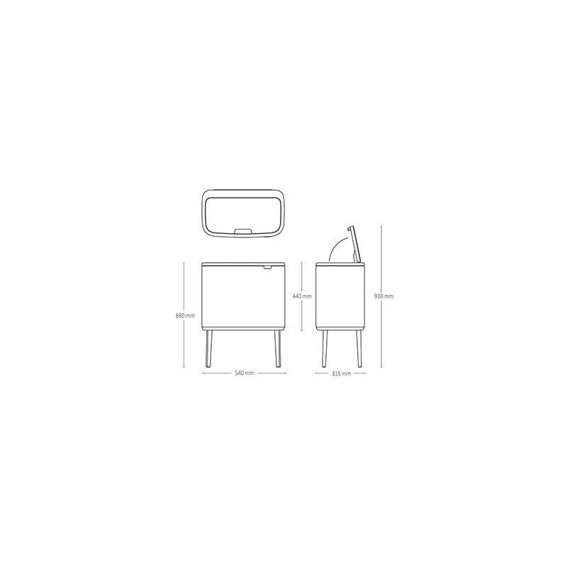 Coș Brabantia Bo Touch 651118, 3x11 l, Deschidere lină și silențioasă, Deschidere mare, Gri închis