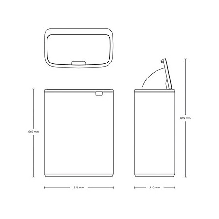 Coș Brabantia Bo Touch 1003218, 2x30 l, Deschidere lină și silențioasă, Deschidere mare, Negru mat