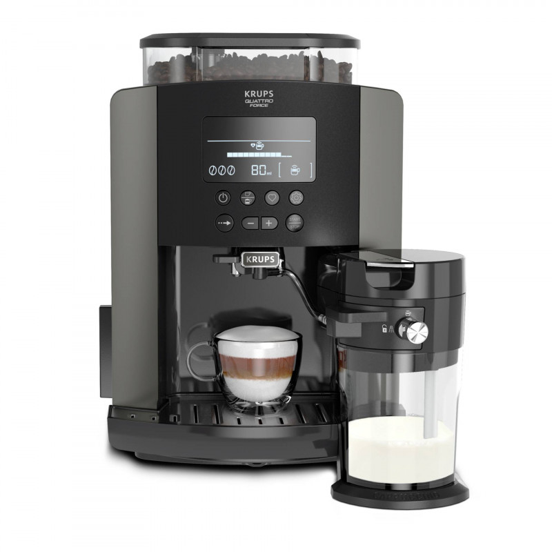 Espressor automat Krups Arabica Latte EA819E10, 1450W, 15 bar, 1.7 l, LCD, 5 programe, 3 functii, 3 setari de temperatura si aroma, Milk Comfort / One Touch Cappuccino, Negru