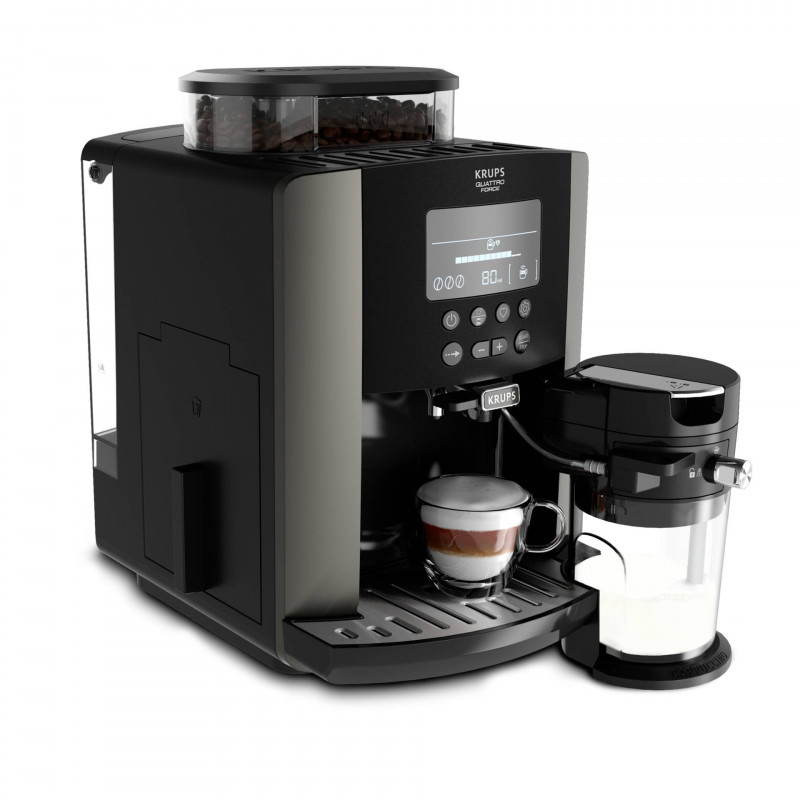 Espressor automat Krups Arabica Latte EA819E10, 1450W, 15 bar, 1.7 l, LCD, 5 programe, 3 functii, 3 setari de temperatura si aroma, Milk Comfort / One Touch Cappuccino, Negru