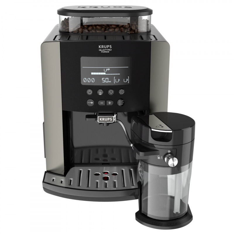 Espressor automat Krups Arabica Latte EA819E10, 1450W, 15 bar, 1.7 l, LCD, 5 programe, 3 functii, 3 setari de temperatura si aroma, Milk Comfort / One Touch Cappuccino, Negru