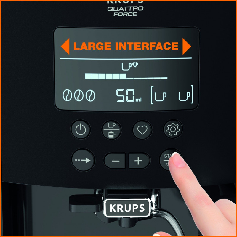 Espressor automat Krups Arabica Latte EA819E10, 1450W, 15 bar, 1.7 l, LCD, 5 programe, 3 functii, 3 setari de temperatura si aroma, Milk Comfort / One Touch Cappuccino, Negru