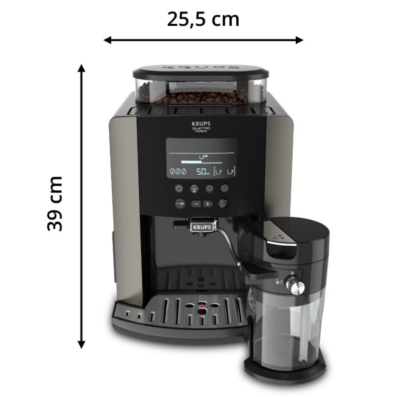 Espressor automat Krups Arabica Latte EA819E10, 1450W, 15 bar, 1.7 l, LCD, 5 programe, 3 functii, 3 setari de temperatura si aroma, Milk Comfort / One Touch Cappuccino, Negru