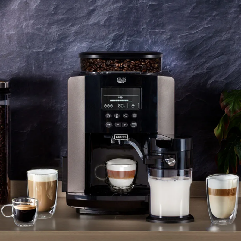 Espressor automat Krups Arabica Latte EA819E10, 1450W, 15 bar, 1.7 l, LCD, 5 programe, 3 functii, 3 setari de temperatura si aroma, Milk Comfort / One Touch Cappuccino, Negru