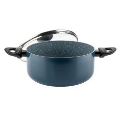 Cratita Luigi Ferrero Prima FR-2444, 24x11 cm, 4.5 l, Acoperire antiaderenta cu efect de marmura, Capac sticla, Inductie, Albastru