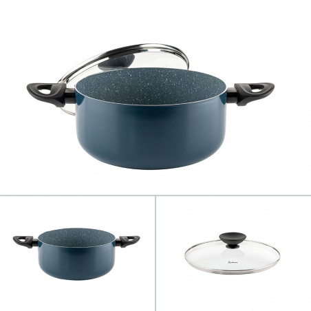 Cratita Luigi Ferrero Prima FR-2444, 24x11 cm, 4.5 l, Acoperire antiaderenta cu efect de marmura, Capac sticla, Inductie, Albastru