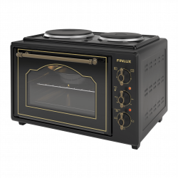 Mic Finlux FMC-9705GB, 1600W, 45 l, Două arzătoare, Ușă din sticlă, Închidere lină, Design retro, Negru