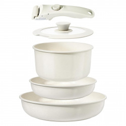 Set oale și tigăi cu mâner detașabil Goldmann GM-1005, 5 piese, Inducție, Finisaj marmură, Bej