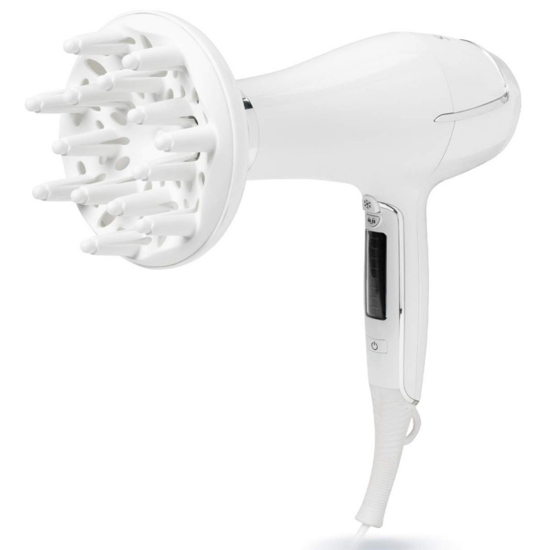 Uscator de par ionic Silk'n HD1PEU001, 2200W, 6 viteze, 8 setari de temperatura, Tehnologie ceramica de incalzire, 110 km/h, Difuzor+concentrator, Alb