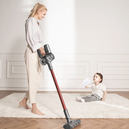 Aspirator vertical Dreame V11 VVN6, 450W, 150AW, 25000Pa, 125000 rpm, 0.5 l, 3 moduri, 90 min, OLED, HEPA, Indicatori, Gri/roșu