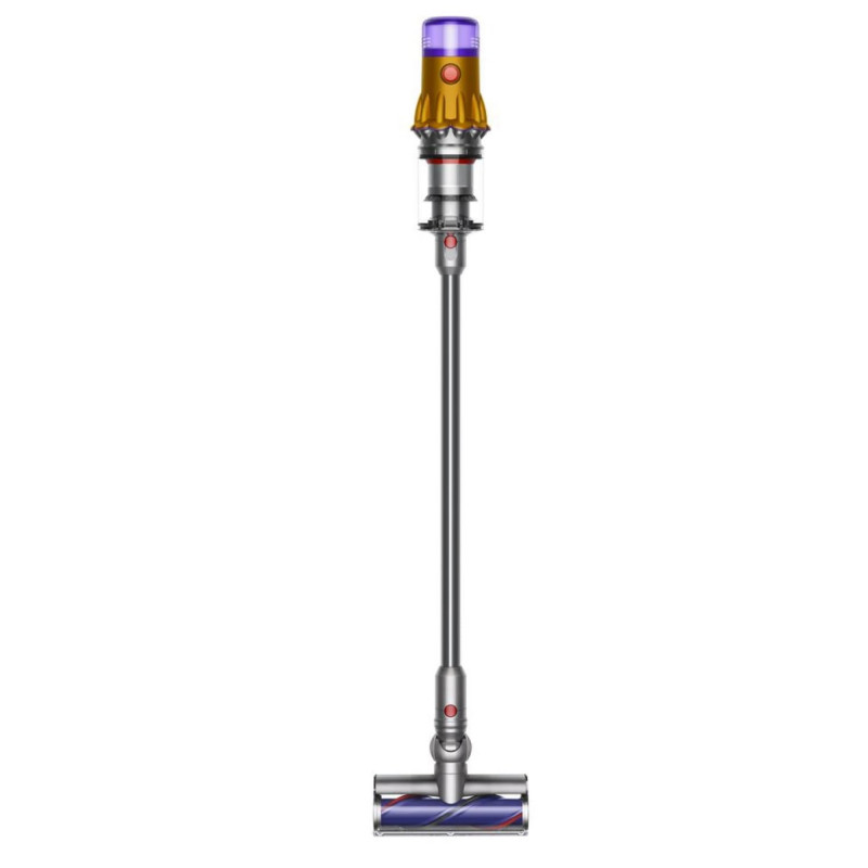 Aspirator vertical Dyson V12 Slim Detect Absolute 448884-01, 150AW, 340 ml, 60 min autonomie, 3 moduri, Afișare date în timp real, Senzor de praf, Iluminat, Nichel/galben
