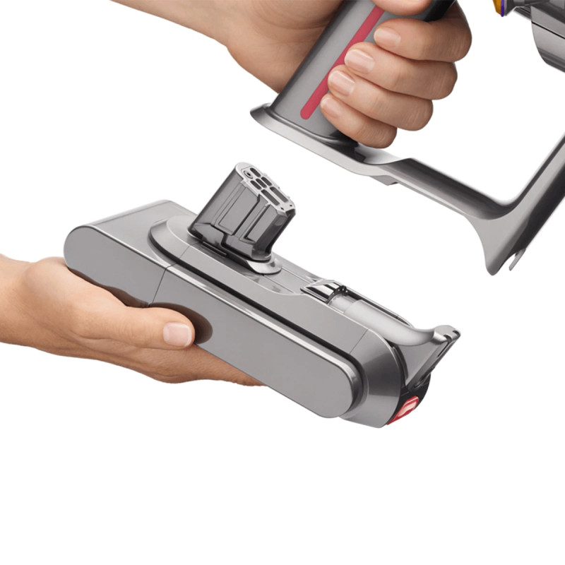 Aspirator vertical Dyson V12 Slim Detect Absolute 448884-01, 150AW, 340 ml, 60 min autonomie, 3 moduri, Afișare date în timp real, Senzor de praf, Iluminat, Nichel/galben