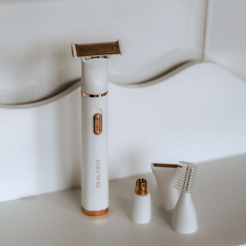 Epilator portabil Beautifly My Blade Silky, 4 capete placate cu aur, umed / uscat, piele sensibilă, multifuncțional, alb / auriu