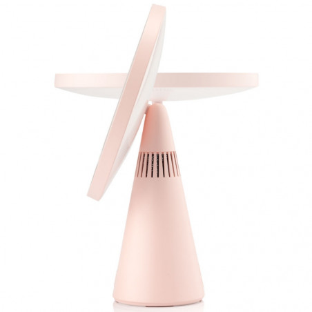 Smart Moon LED oglindă cosmetică iluminată, mărire 10x, lumină caldă / neutră / rece, luminozitate reglabilă, difuzor Bluetooth, roz