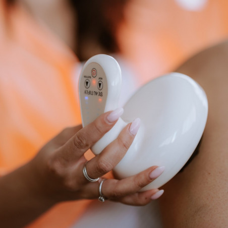 Aparat de masaj Beautifly B-Modello BODY, 24W, 6 niveluri de terapie termică, Lumină roșie 50°C, Detoxifiere limfatică, Masaj dermatologic, Fără fir, Alb