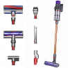 Aspirator vertical Dyson Cyclone V10 Absolute 448883-01, 150AW, 125.000 rpm, 0,77 l, 60 min, 3 moduri, 2 Tier Cyclone™, HEPA, silențios, golire igienică, fără încurcături, nichel/portocaliu