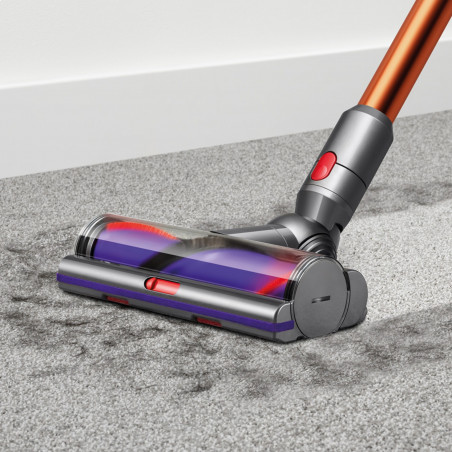 Aspirator vertical Dyson Cyclone V10 Absolute 448883-01, 150AW, 125.000 rpm, 0,77 l, 60 min, 3 moduri, 2 Tier Cyclone™, HEPA, silențios, golire igienică, fără încurcături, nichel/portocaliu