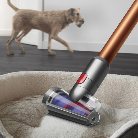 Aspirator vertical Dyson Cyclone V10 Absolute 448883-01, 150AW, 125.000 rpm, 0,77 l, 60 min, 3 moduri, 2 Tier Cyclone™, HEPA, silențios, golire igienică, fără încurcături, nichel/portocaliu