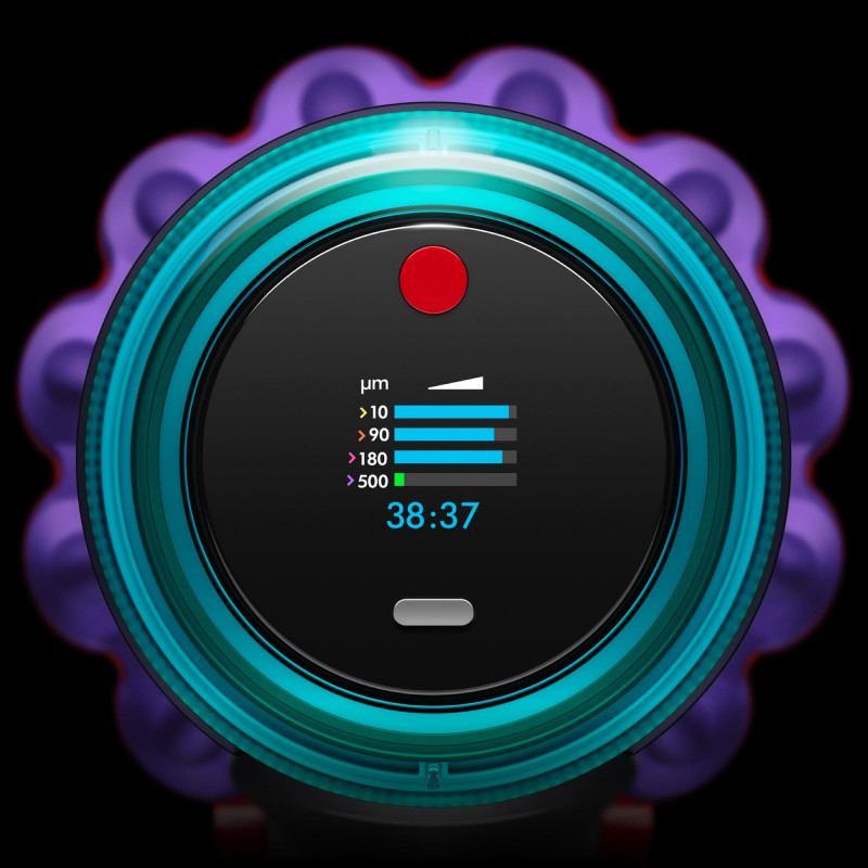 Aspirator vertical Dyson Gen5detect 446989-01, 280AW, 135000 rpm, 0.75l, 70 min, 3 moduri, LCD cu date în timp real, Senzor de particule, Lumina, HEPA, Nichel/violet