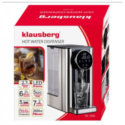 Dispenser apă caldă Klausberg KB 7880, 2600W, 2.7l, 40-100°C, 7 temperaturi, Afișaj LED tactil, Protecție copii, Setări de memorie, Inox/negru
