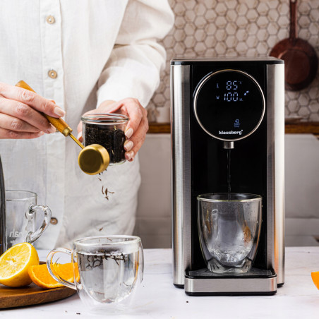 Dispenser apă caldă Klausberg KB 7880, 2600W, 2.7l, 40-100°C, 7 temperaturi, Afișaj LED tactil, Protecție copii, Setări de memorie, Inox/negru