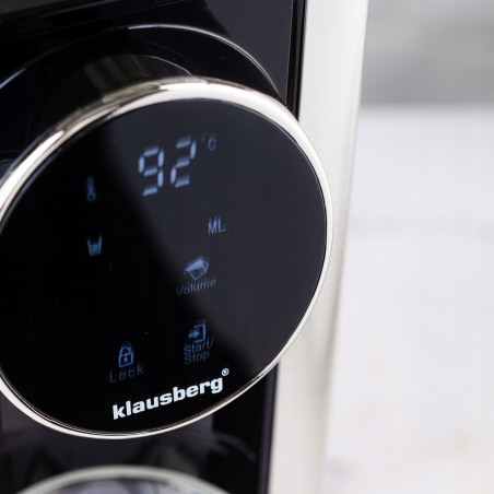 Dispenser apă caldă Klausberg KB 7880, 2600W, 2.7l, 40-100°C, 7 temperaturi, Afișaj LED tactil, Protecție copii, Setări de memorie, Inox/negru