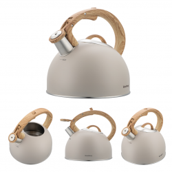 Fierbător fluierător Klausberg KB 7913, 2.5 L, Mâner cu efect de lemn, Inducție, Bej