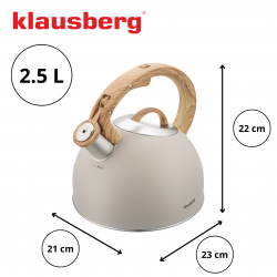 Fierbător fluierător Klausberg KB 7913, 2.5 L, Mâner cu efect de lemn, Inducție, Bej