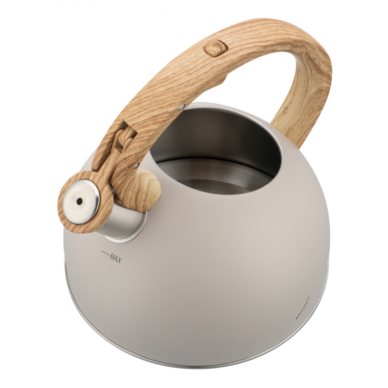 Fierbător fluierător Klausberg KB 7913, 2.5 L, Mâner cu efect de lemn, Inducție, Bej