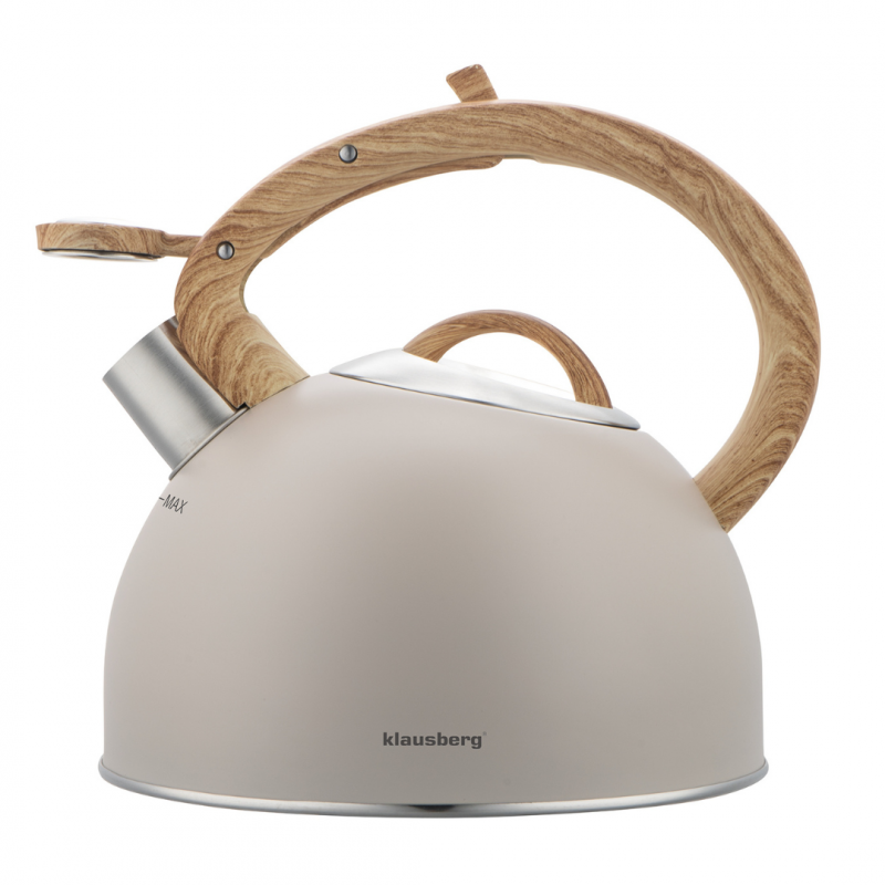 Fierbător fluierător Klausberg KB 7913, 2.5 L, Mâner cu efect de lemn, Inducție, Bej