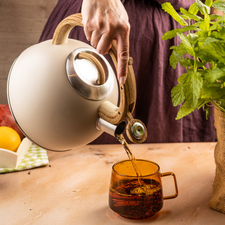 Fierbător fluierător Klausberg KB 7913, 2.5 L, Mâner cu efect de lemn, Inducție, Bej