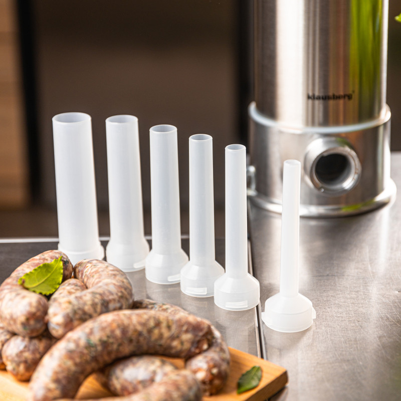 Mașină de umplut cârnați Klausberg KB 7927, 5 Kg, Manuală, 14-35mm, 6 pâlnii, Inox