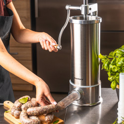 Mașină de umplut cârnați Klausberg KB 7927, 5 Kg, Manuală, 14-35mm, 6 pâlnii, Inox