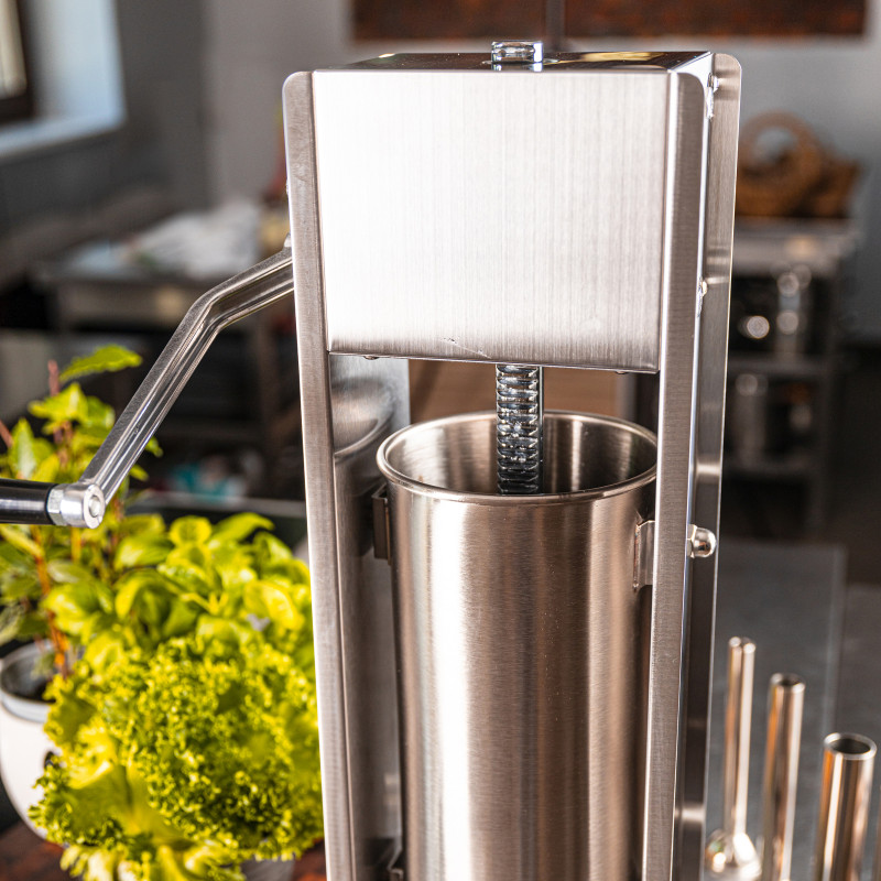 Mașină de umplut cârnați Klausberg KB 7930, 5 kg, Manuală, 4 duze din oțel, Supapă de sângerare, Cilindru de rulare, Inox