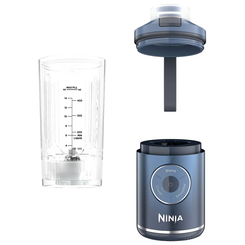 Blender portabil Ninja Blast Max BC251EUNV, 14,4 W, 11,1 V, 570 ml, 19 000 rpm, zdrobire gheață, până la 25 de cicluri, fără BPA, albastru
